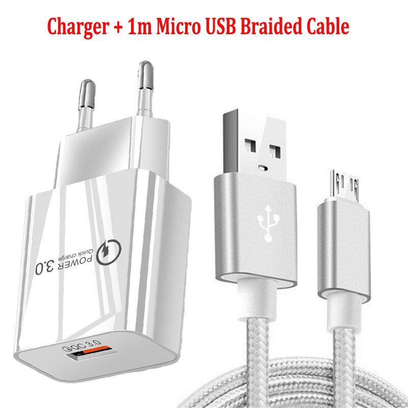 QC 3.0 Fast Travel Charger Micro USB Cable For Samsung S5 S6 S7 Edge A10 M10 M20 OPPO A5 A9 A7 A1 A1K Phone Charger Cables: White Charger Cable