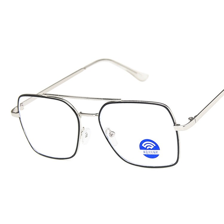 Anti Blue Square Computer Glasses Men Blue Light Coating Gaming Glasses For Computer Protection Eye Retro Spectacles Women: Silver Black