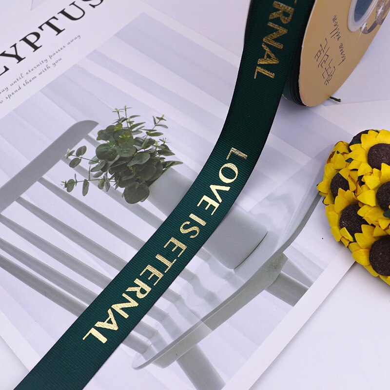 25mm 5Yards Ribbon Bronzing English Letters Printed Ribbons Floral Happy Birthday Packaging DIY Tie Handmade Material: 12