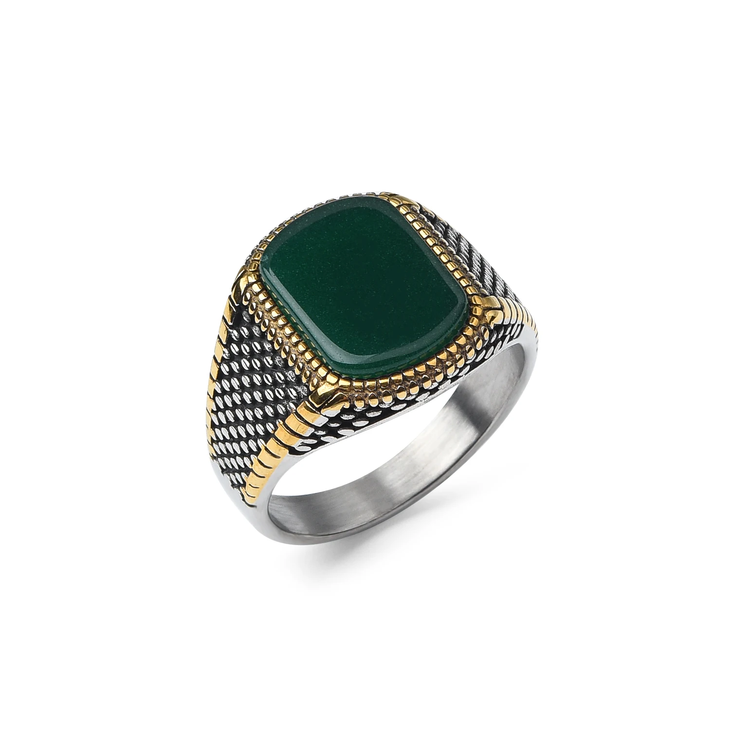Herren hochwertige 316l edelstahl onyx vergoldete ringe klassiske modetrend schmuck produkt: 10 / Grøn