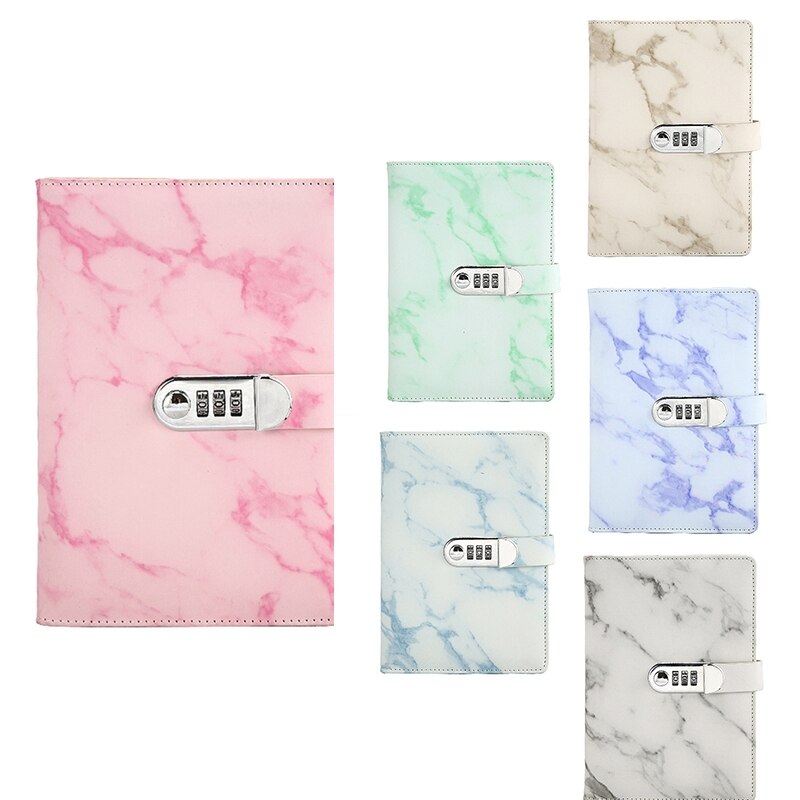 A5 Marble Texture Journal Writing Notebooks with Combination Lock Personal Travel Diary Office Notepad Agenda