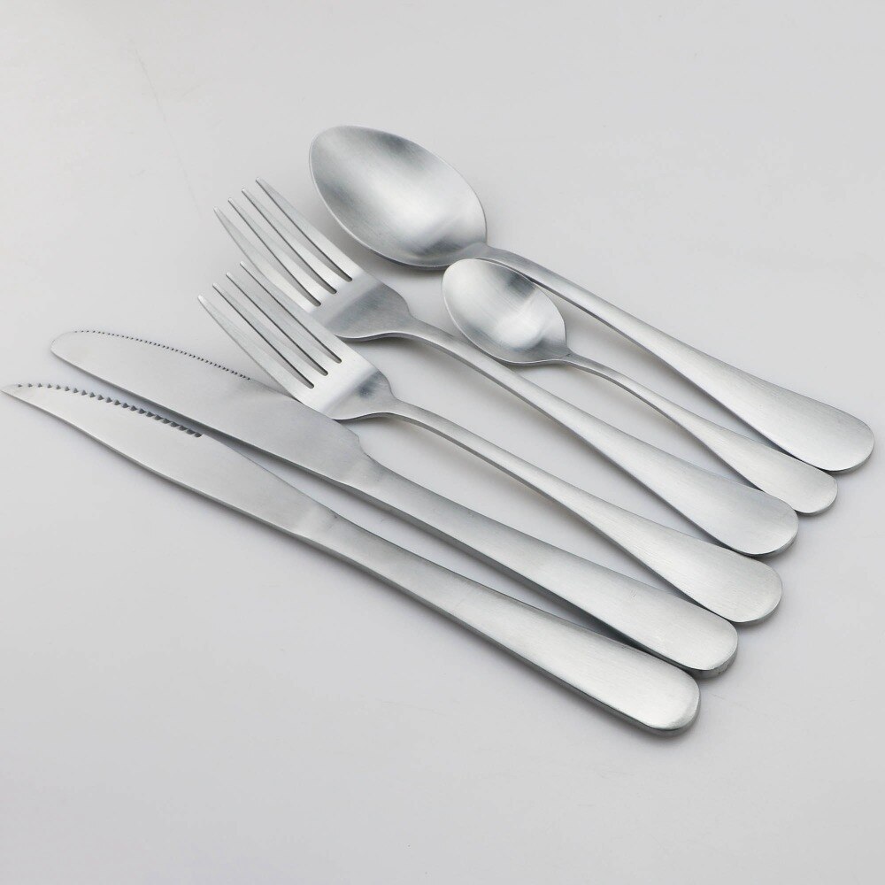 JANKNG Silver Dinnerware Set Stainless Steel Matte Silverware Cutlery Steak Knife Dessert Fork Teaspoon Tableware
