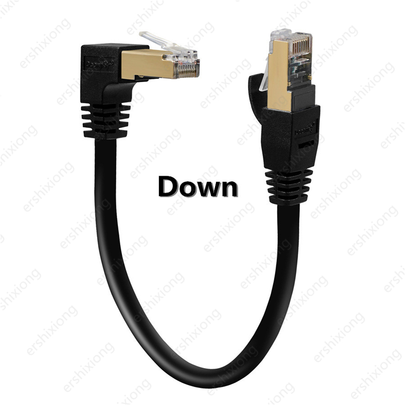 Cat7 kabel Ethernet RJ45 SFTP kabel krosowy 90 stopni kąt prosty do sieci komputerowe laptopa Modem Router 0.3m przewód Lan