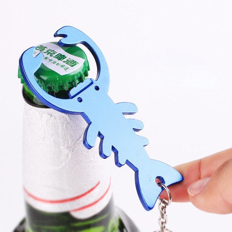20 stks/partij Flesopener Creatieve Keuken Gereedschap Kreeft vormige Leuke Bier Wijn Flesopener met Sleutelhanger Ring 8*3.8cm