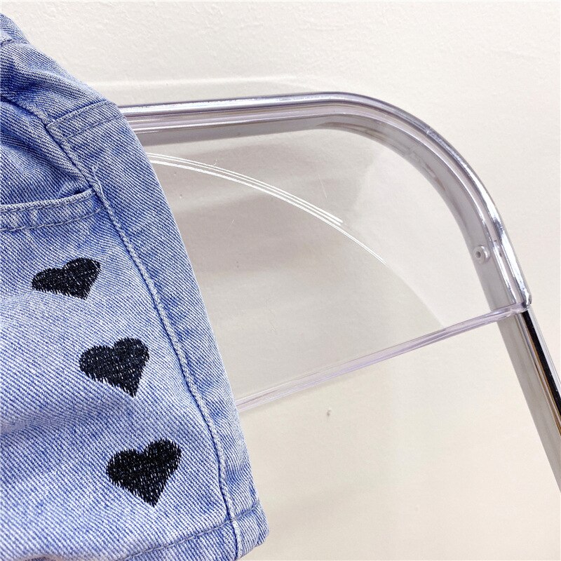 Kinderen Koreaanse Liefde Geborduurde Denim Shorts Lente/Zomer Producten Meisjes Casual Broek Alle-Wedstrijd Broek