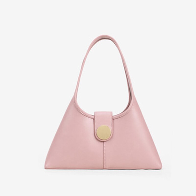 French Style Women's Underarm Small Handbags Simple Single Shoulder Bags Hasp Solid Leather Female Spring Trendy Bags: pink large