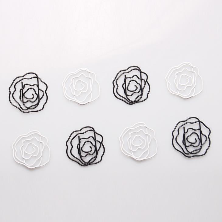 12 stk/pakke sød mini sort hvid rose blomst formet metal papirclips memo foto ringbind klip kontor skoleartikler papirvarer