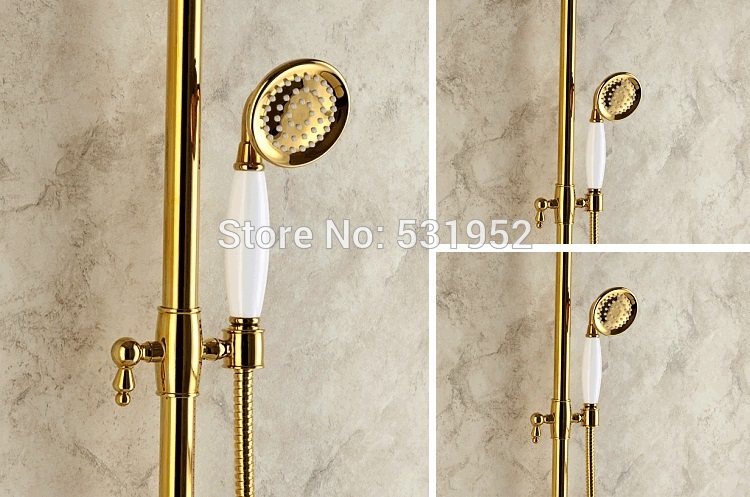PVD-TI Gold Finish Brass Telephone Hand Held Shower Head Ceramics Handle 1.5M Gold Shower Hose Gold-Plated Shower Set