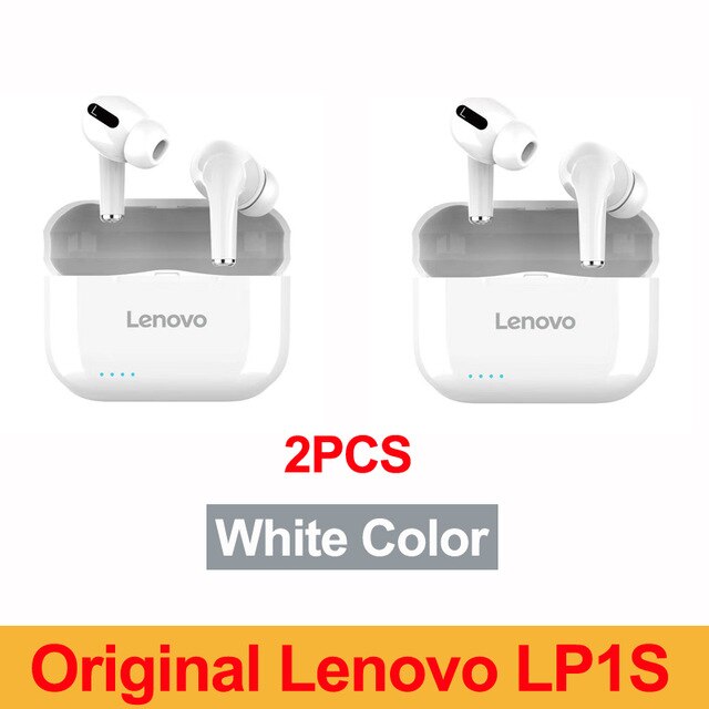 Original Lenovo LP1S TWS Wireless Headphones Bluetooth 5.0 HiFi Earphone Stereo bass with Mic Headset IPX4 Waterproof: 2 white