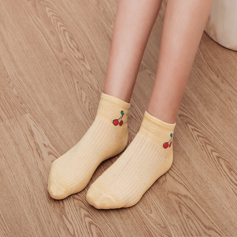 LJIQQ 5 pairs women candy fruit socks spring summer lady ankle socks embroidery female socks