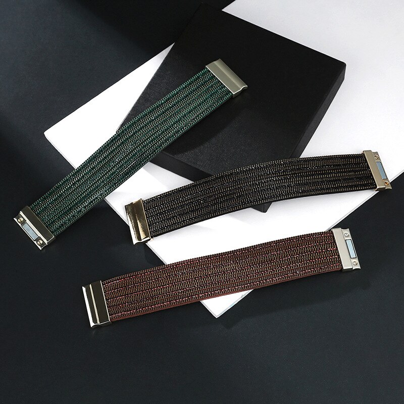 Bracciale da donna in stile bohémien esagerato con polsini magnetici con strass multistrato retrò gioielli da donna