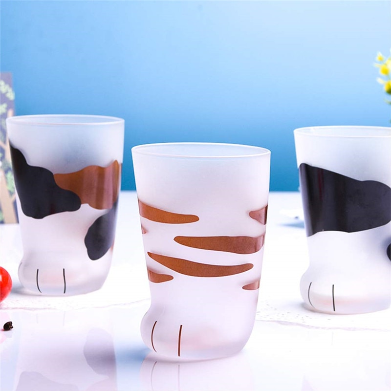 Cute Cat Paws Glass Cup Heat-resistant Home Milk Juice Beer Frosted Glass Cup Office Coffee Mug Drinking Glasses