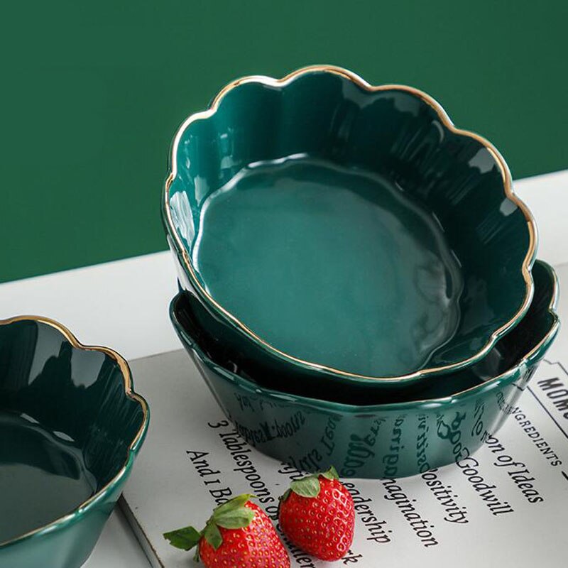 Ceramic Salad Bowl 14.5 cm Classic Green Porcelain Bowls Soup Rice Dessert Snack Bowl Luxury Phnom Penh Household Tableware