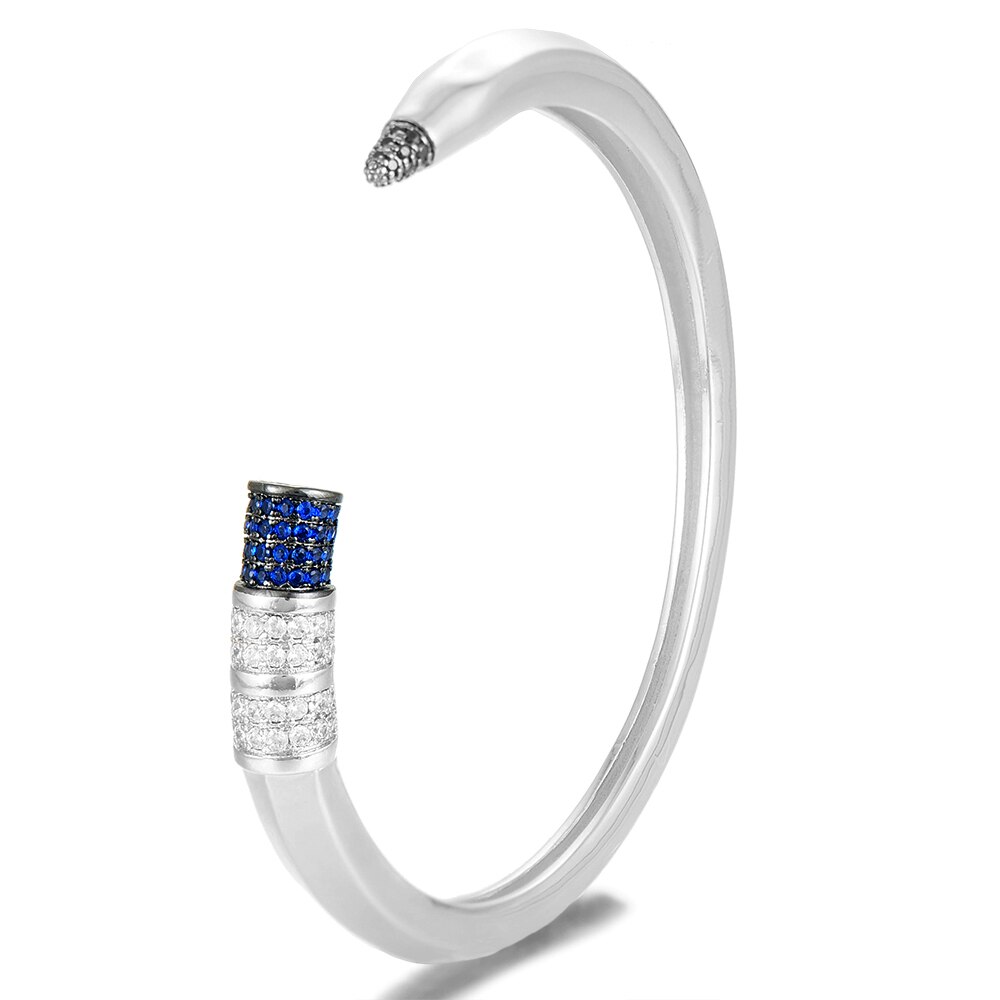 Godki Trendy Potlood Ontwerpen Bangle Manchet Voor Vrouwen Bruiloft Volledige Kubieke Zirkoon Crystal Cz Dubai Zilver Kleur Party Armband: Silver Blue