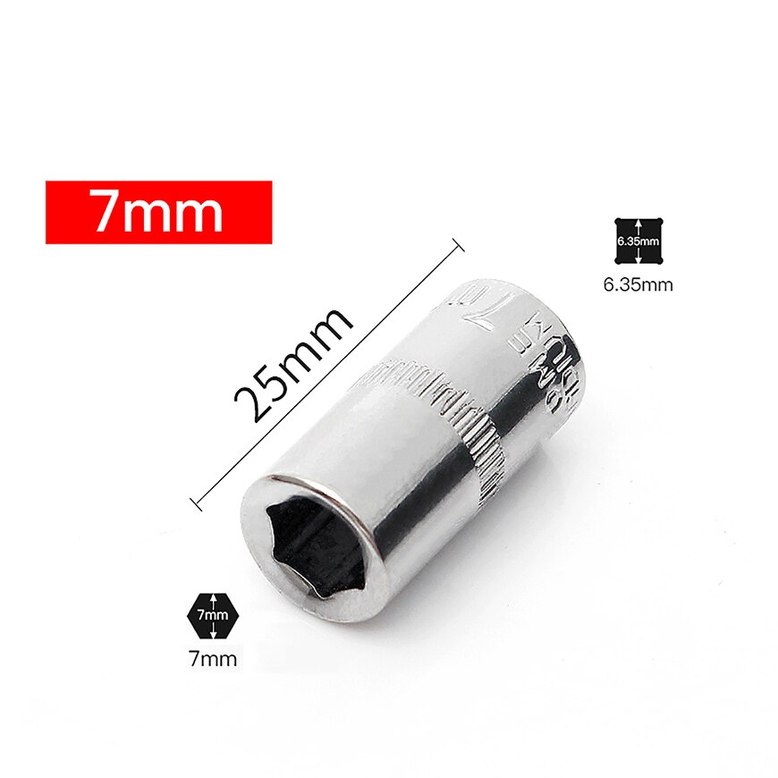 Socket 1/4 in Drive Metric Hex Square 6Points 4-14mm Individual Hex Polished CRV: BS09-7mm-2.5cm