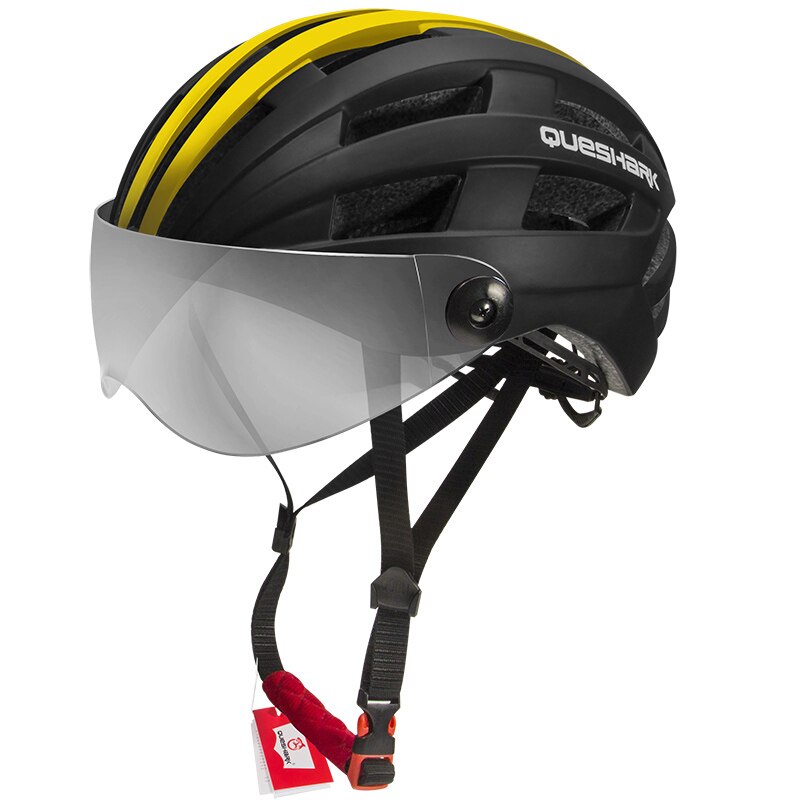 QUESHARK Männer Frauen Ultraleicht Radfahren Helm MTB Rennrad Fahrrad Motorrad Reiten Abnehmbare transparent Objektiv Sicher Kappe QE116: Schwarz Gelb