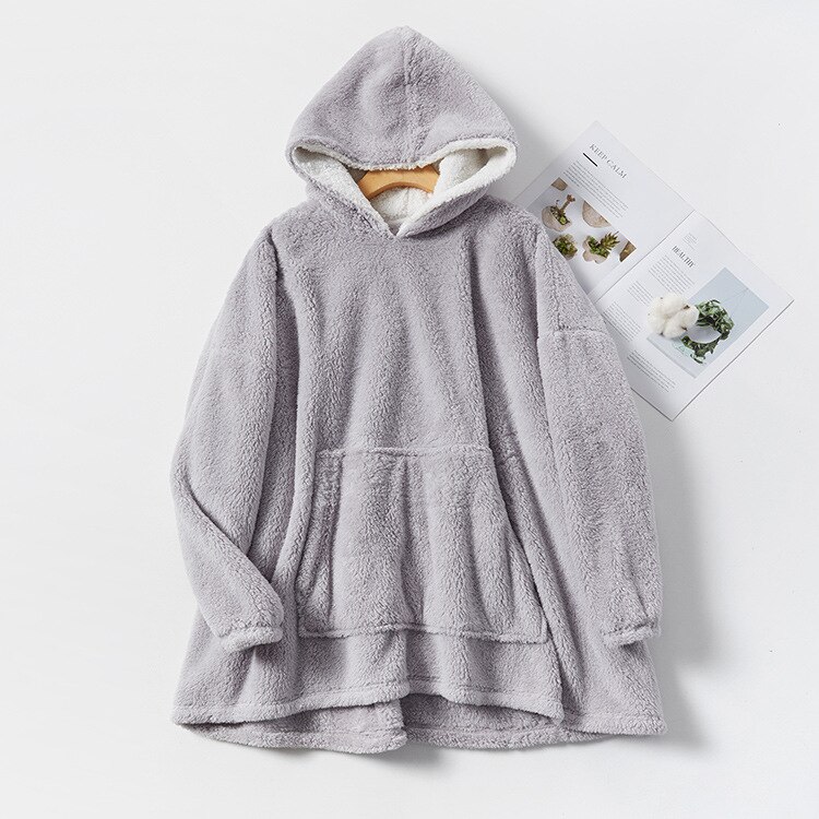 Pull à capuche en peluche pour couple, ample, épais et , peignoir en peluche pour homme et femme, pyjama en molleton de corail, vêtements de maison, chemise de nuit, hiver: Grey