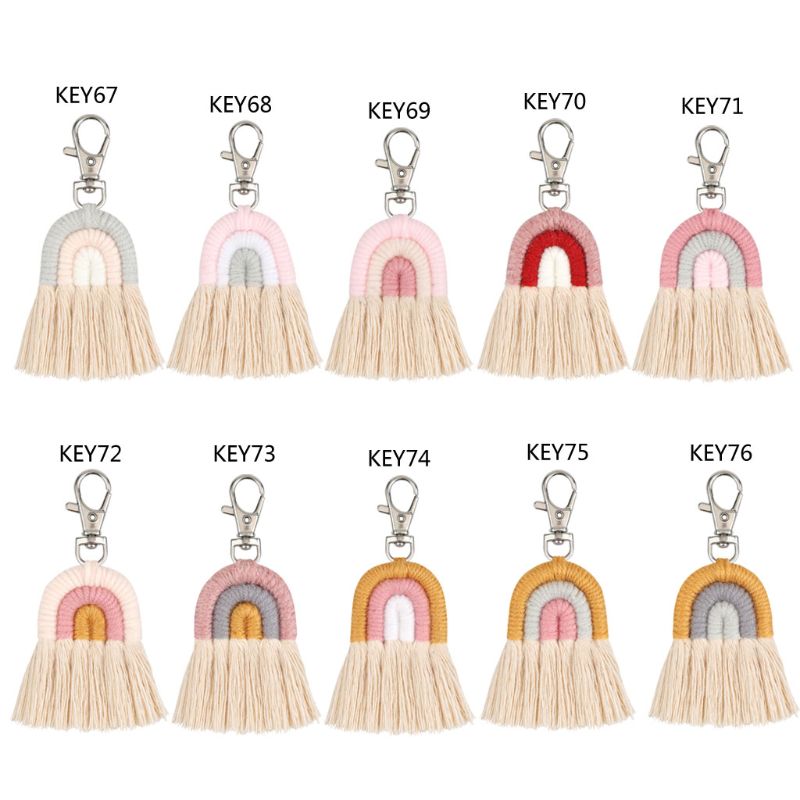 Weven Regenboog Sleutelhangers Handgemaakte Auto Sleutelhanger Dames Auto Bag Charm Accessoires