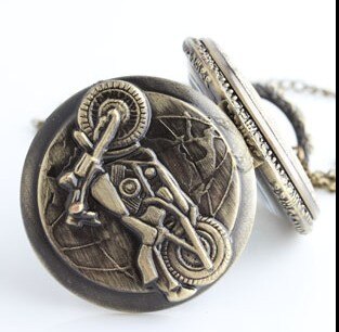 Bronzen motorfiets motorfiets uur lange ketting zakhorloge ketting hanger heren echtgenoot kersthorloge