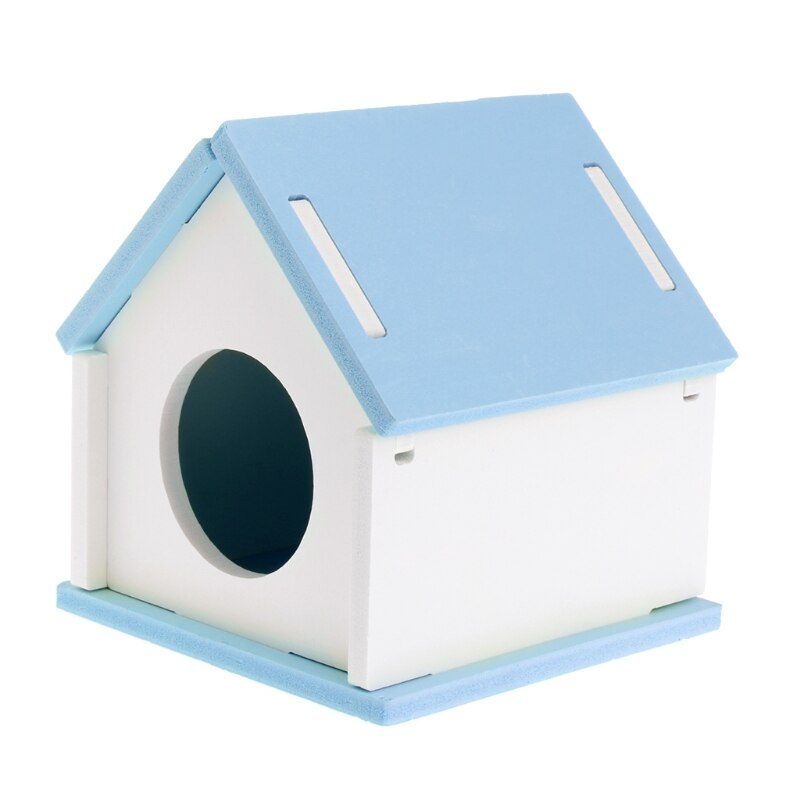 Hamster House Cage Wood Bed Small Animal Pet Guinea Pig Squirrel Gerbil Nest Toy: Blue