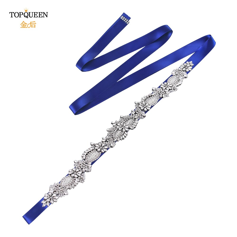 Topqueen  s481 brudekjole bælter og skærper elfenben brudepige kjoler bælte rhinestone beaded bælte brude bælte champagne bælte: Kongeblå