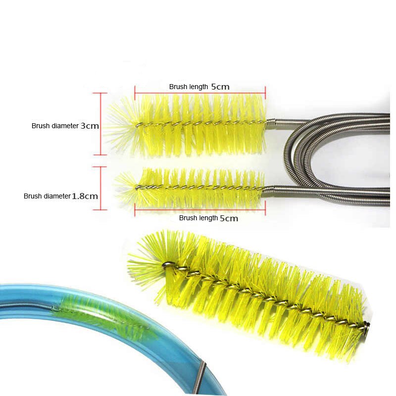 Akvarium rengöringsborste för vattenslang lily pipe luftrör rostfritt stål flexibelt böjt rör dubbelt huvud borste akvarium renare