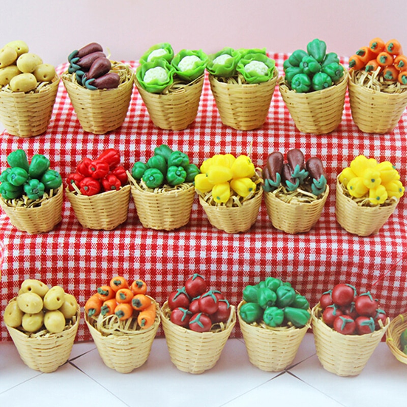 1:12 Mini Simulation Artificial Fruits and Vegetables Doll House Vegetable Basket Miniature Accessories for Children