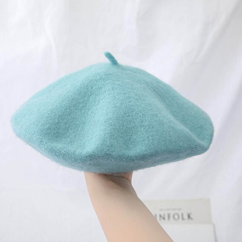 Béret en laine pour femme, chapeau rond, épais et , plusieurs couleurs unies, collection hiver: 006