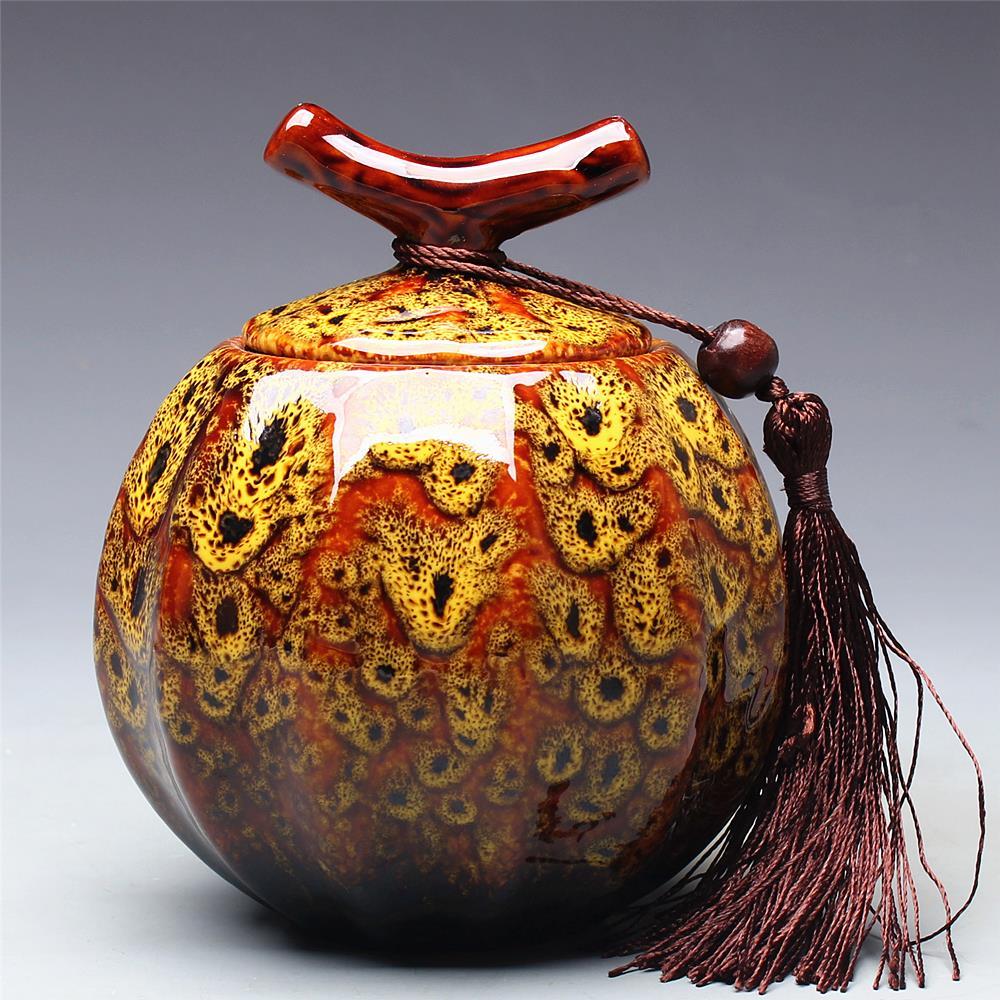 High grade ceramics furnace transmutation Porcelain Pumpkin Style tea jar ceramic tea barrel sealed tank storage tank tea caddy