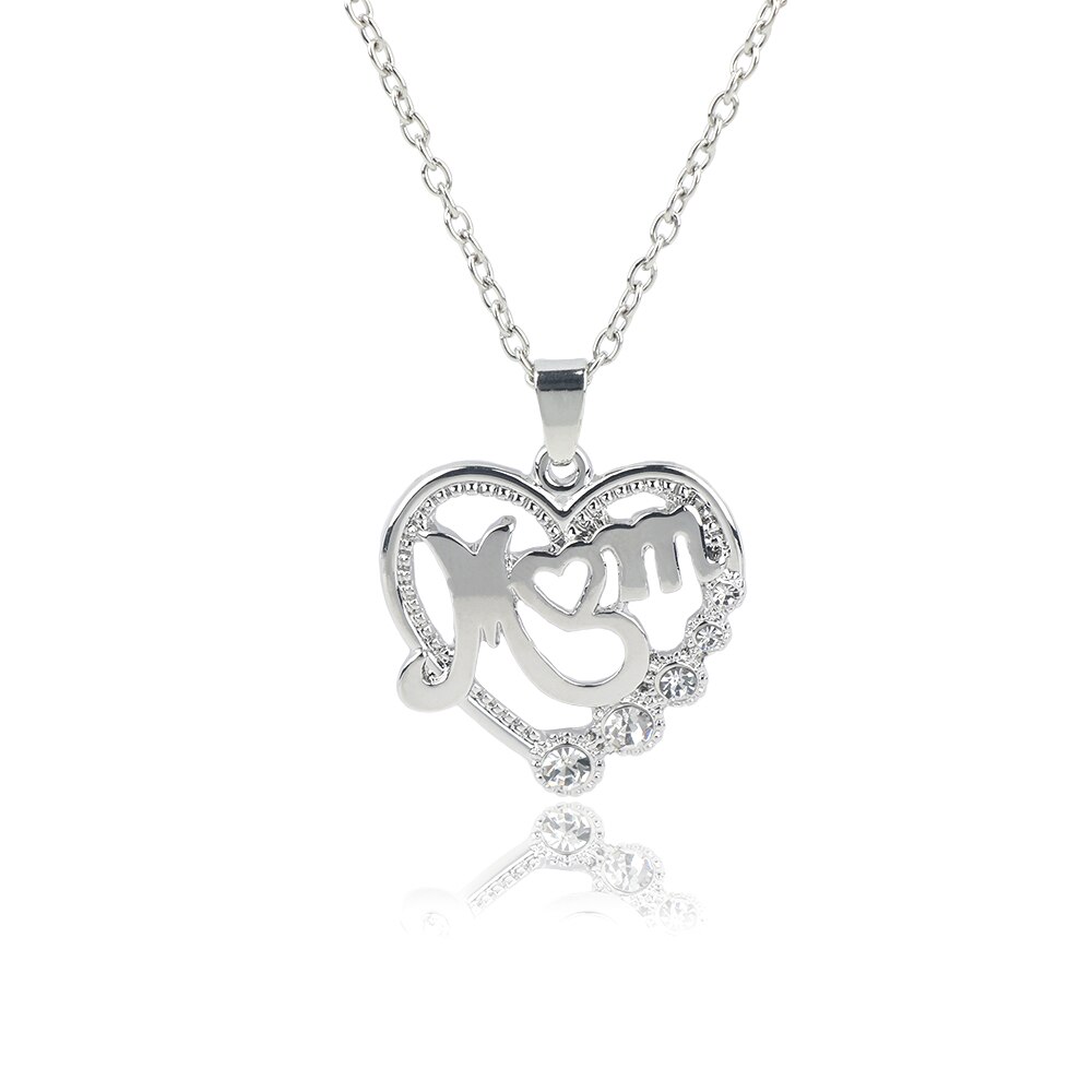 Liefde Hart Mom Letters Hangende Kettingen Crystal Vrouwen Sieraden Voorstel Moeder Dag Beste Elegante: silver