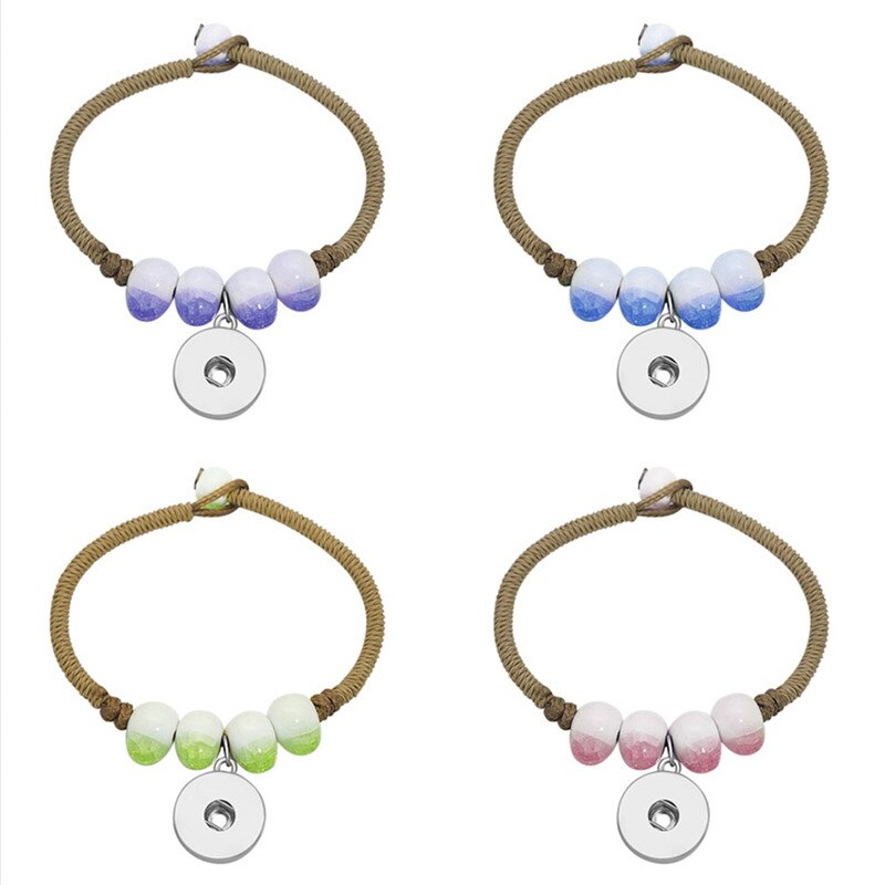 New Fashion corda marrone manuale perline sfumate in ceramica braccialetti a scatto 17CM bambini misura 12MM e 18MM bottoni automatici accessori fai da te SE0199