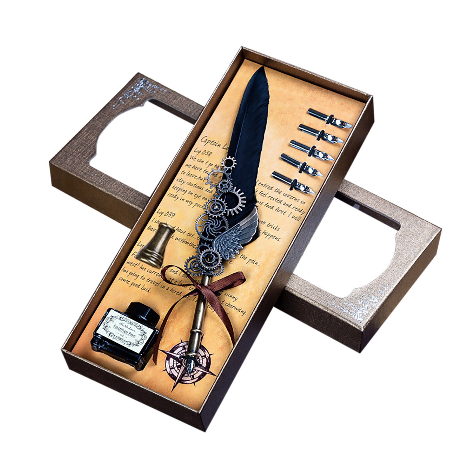 Vintage Calligraphy Feather Dip Pen Pen Handle 2 Nib Writing Ink Set Quill Fountain Pen Writing Set Birthday/Xmas: 09