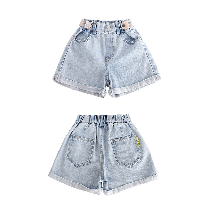 Pantaloni Jeans corti estivi per ragazze grandi pantaloni Casual per adolescenti per ragazze vita elastica pantaloncini di Jeans blu a gamba larga pantaloni 6-16Y