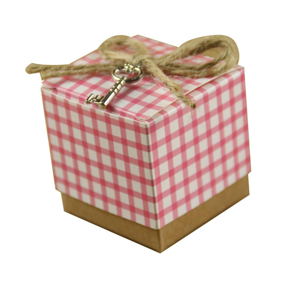 50Pcs Pink Square Cube Kraft Paper Candy Packing Box with Lid Wedding Supplies