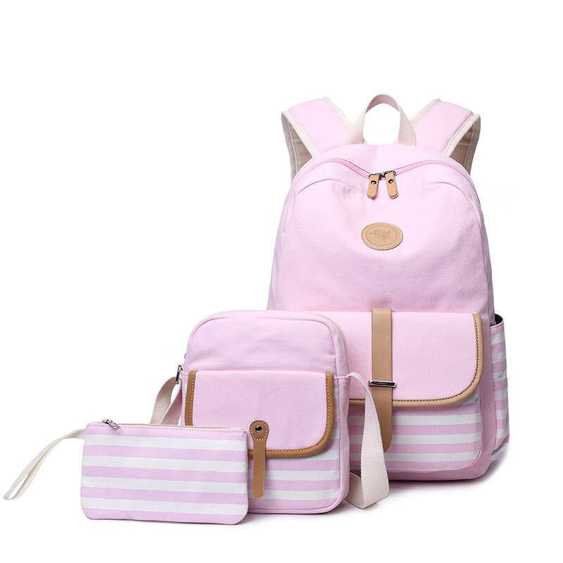 3 stks/set Canvas Fringe Vrouwen Rugzak Student Boek Tas met Portemonnee Laptop College Rugzak Vrouwelijke Schooltas voor Tiener Meisjes: Roze