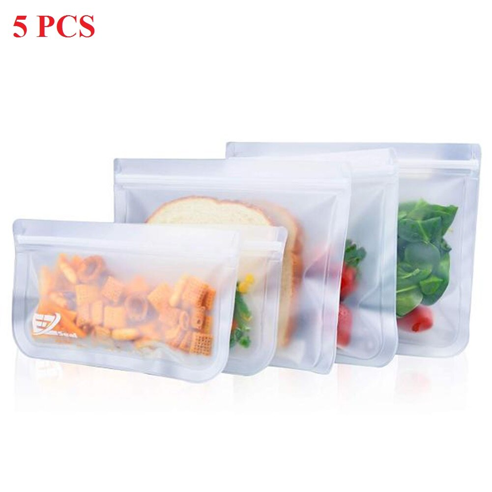 10Pcs Peva Silicone Voedsel Opbergtas Herbruikbare Vriezer Tas Lekvrij Top Zip Lock Tassen Keuken Organizer Vers Houden tas: 5 pcs