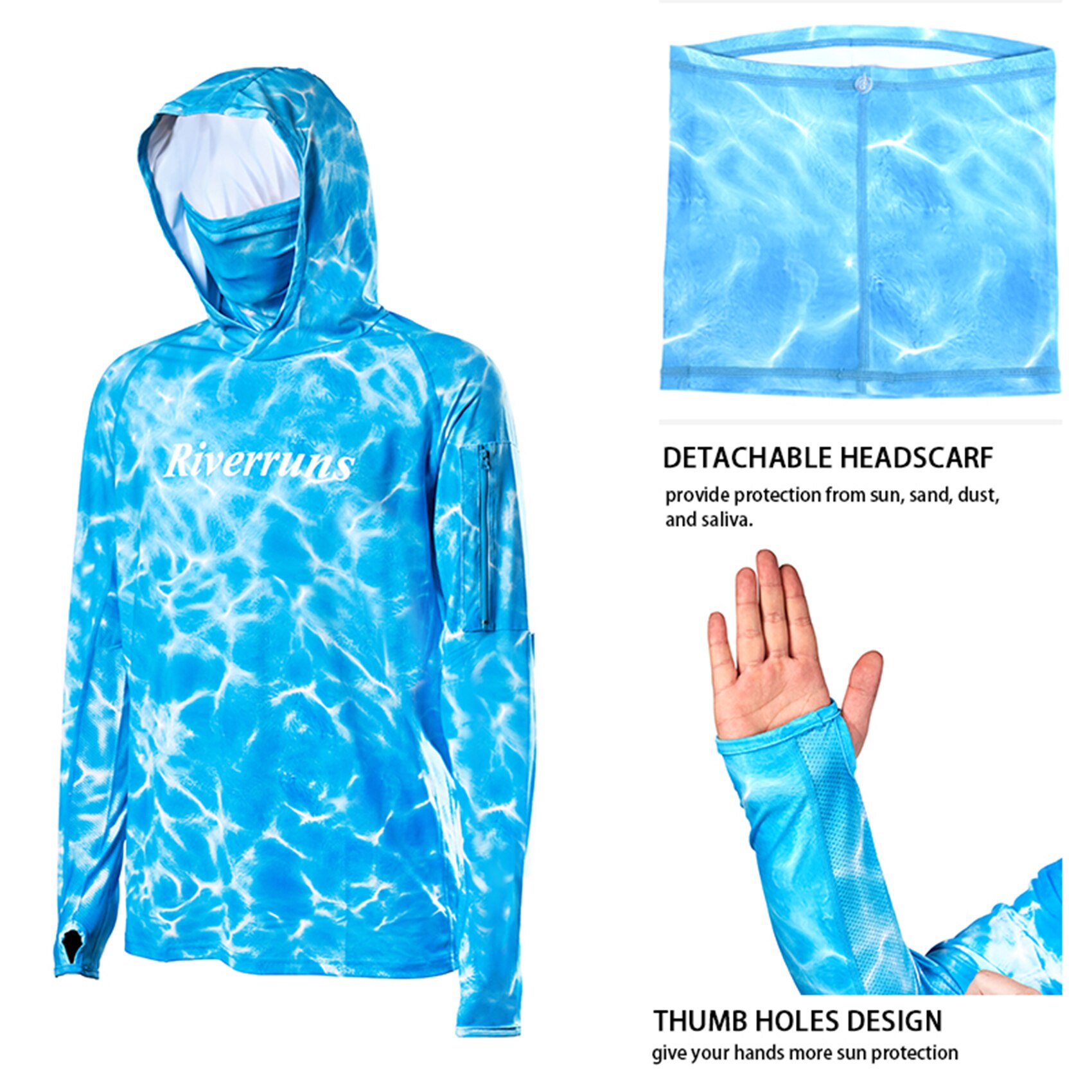 F Riverruns Sun Protection Lightweight Fishing T-shirt, Fishing Hoodie Long sleeves Shirt for Men and Women Fishing, Hiking