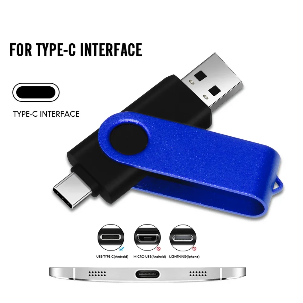 Unidade flash usb rotativa 128gb 32gb 16gb pen drive 256gb pendrive 64gb 4g otg 2 em 1 memória usb vara tipo c usb 2.0