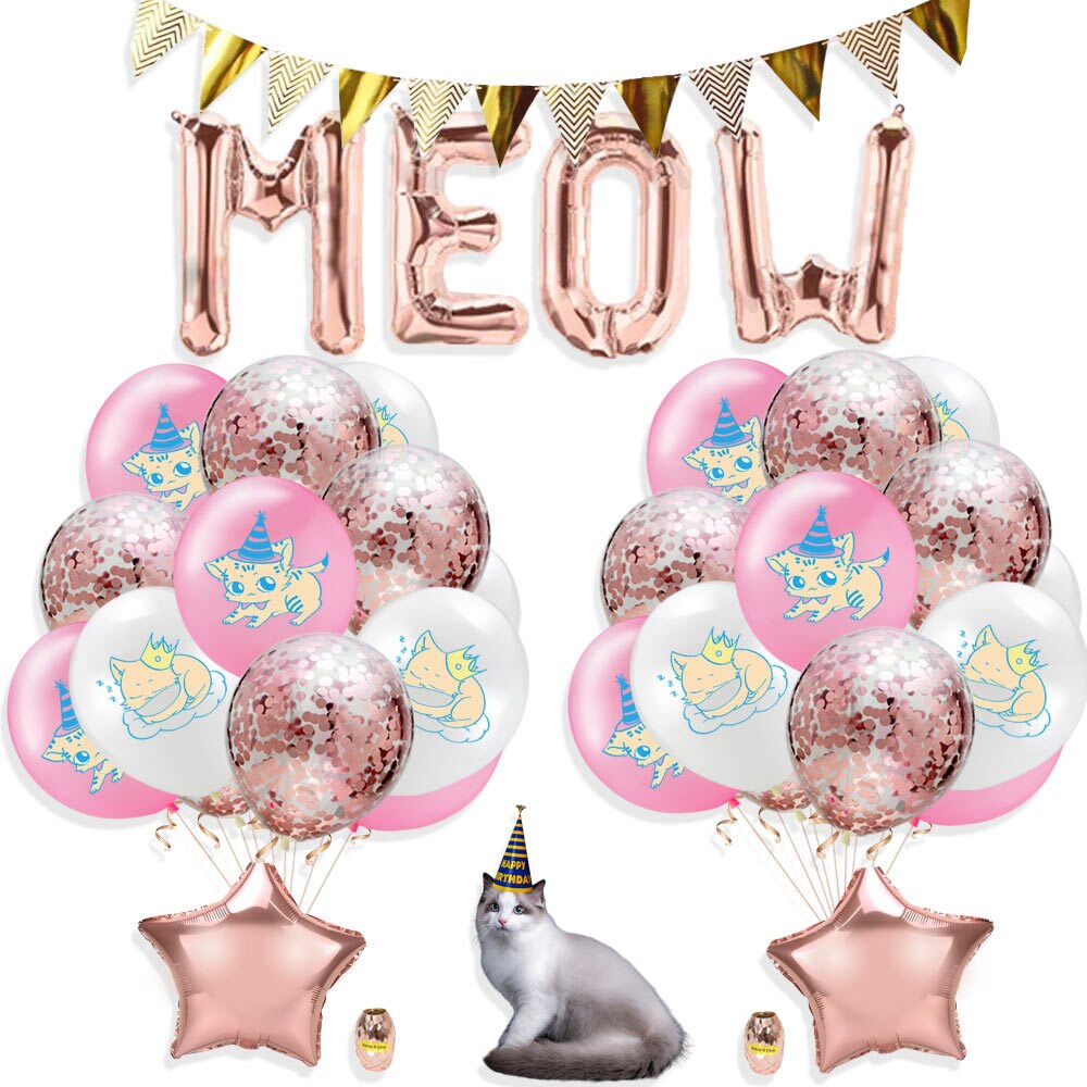 27 stk/sett katt bursdagsfest forsyninger mjau brev ballonger katt bursdag banner banner kjæledyr katt tema tema fest dekorasjoner: Stil 6