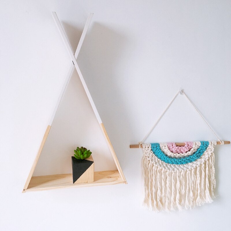 Babykamer macramé gebreid wandkleed met kwastje bohemian handgemaakte gevlochten regenboog houten wandhanger kunst kinderkamer boho decoratie