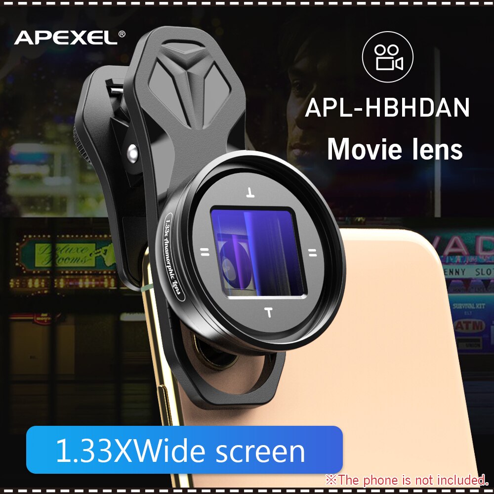 APEXEL APL-HBHDAN 1.33X Anamorphic Lens Movie Lens with HD Multiple Coatings Storage Bag Cleaning Cloth for Smartphone