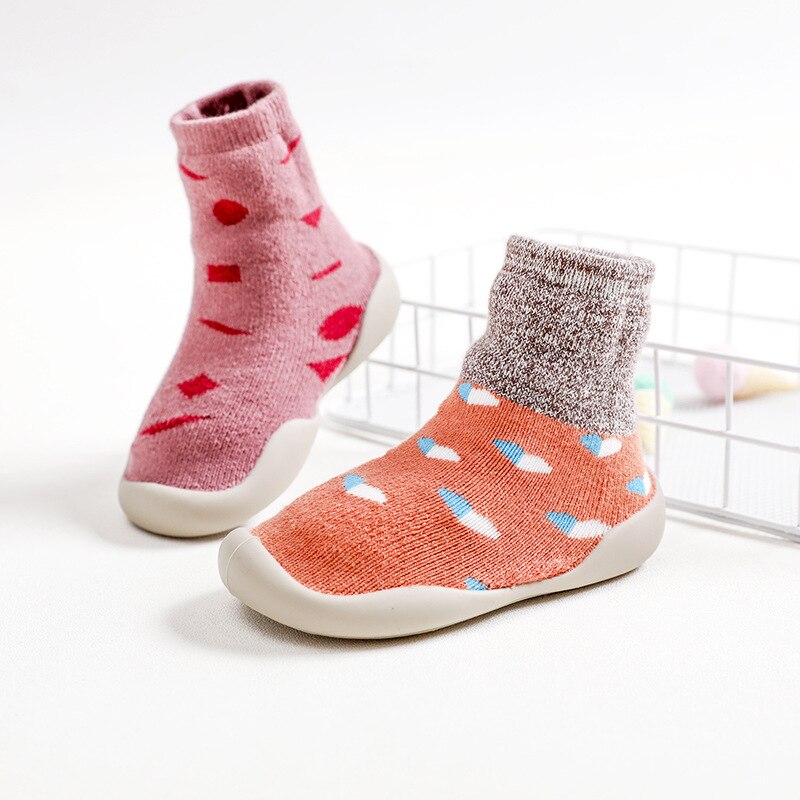 Unisex Toddler Socks Shoes Anti-slip Baby First Walker Shoes Boys Girls Kids Rubber Soft Floor Shoes Winter Warm Knit Booties