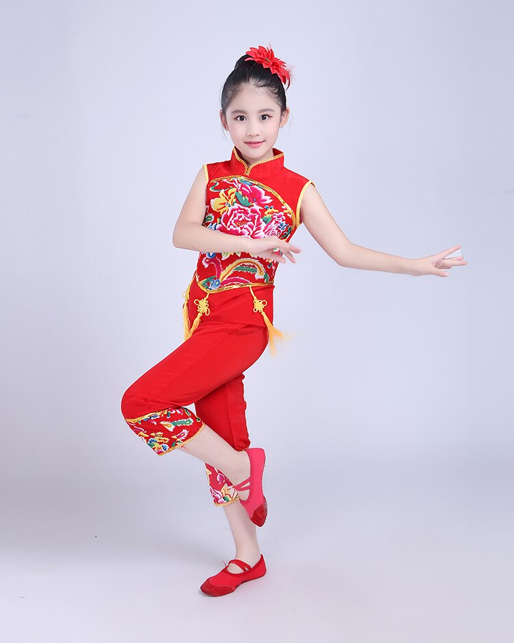 Chinese Volksdans Kostuum Kinderen Han Etnische Nationale Dans Kleding Kinderen Meisjes Klassieke Dans: Roze / XL