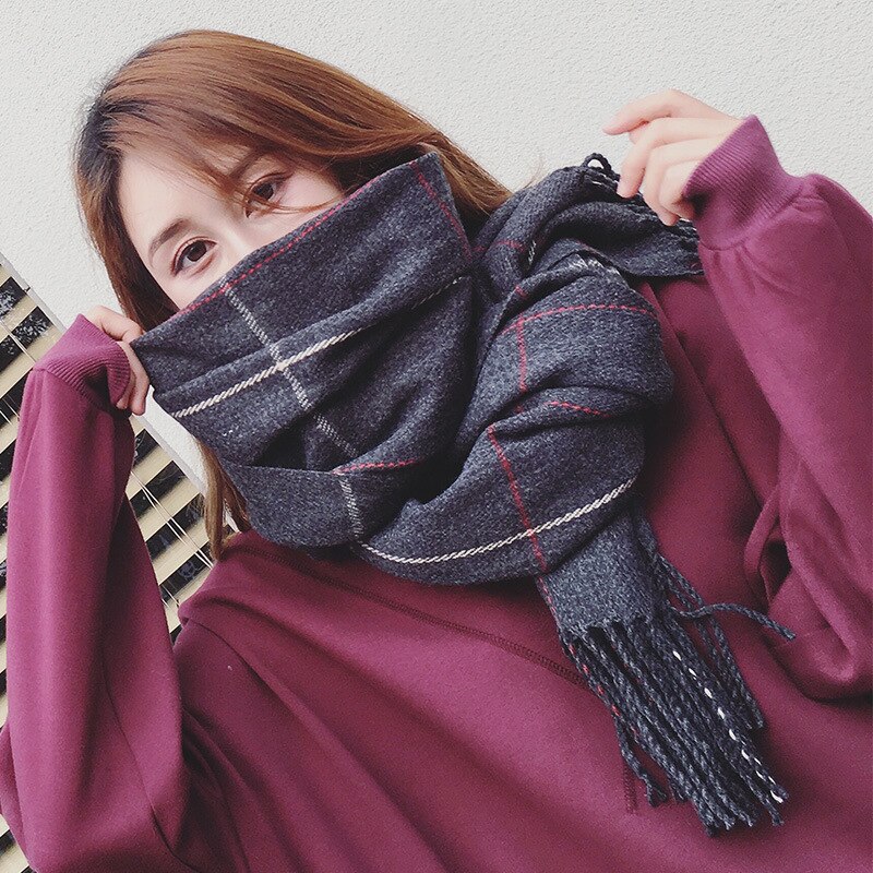 Otoño Invierno mujer Lana a cuadros bufanda mujer Cachemira bufandas anchas celosía chal largo abrigo manta tipet cálido