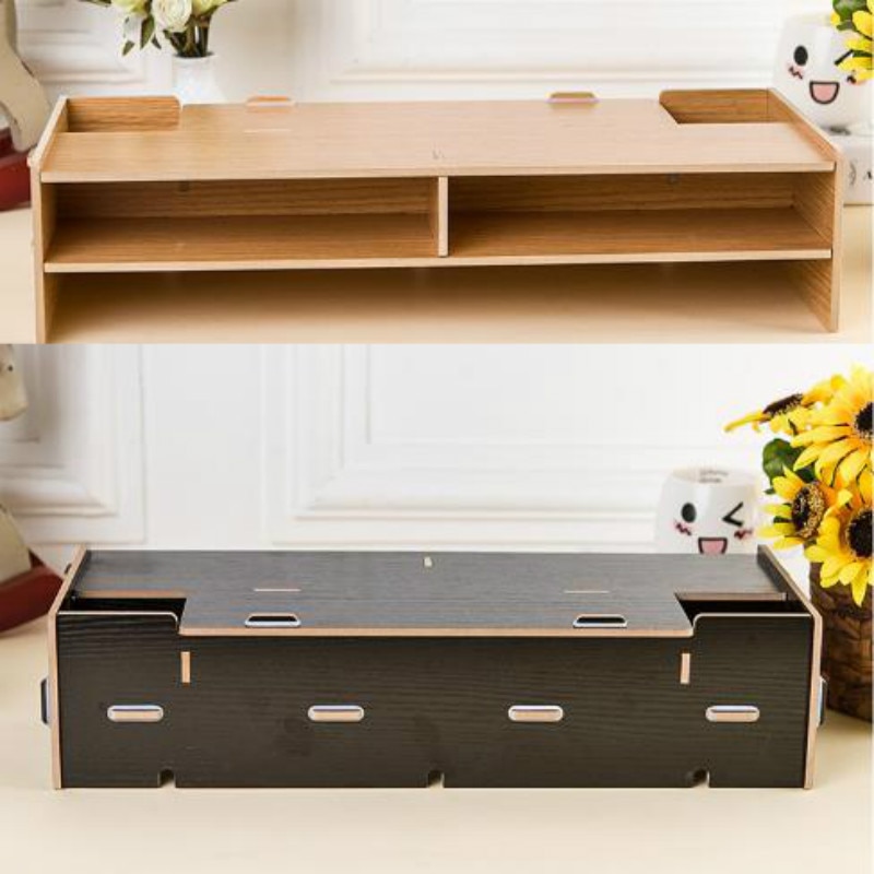 Wood Assembled Monitor Stands with 2 Drawers Office Table Storage Organizer Keyboard Computer Screen Rack Laptop/Screen Bracket