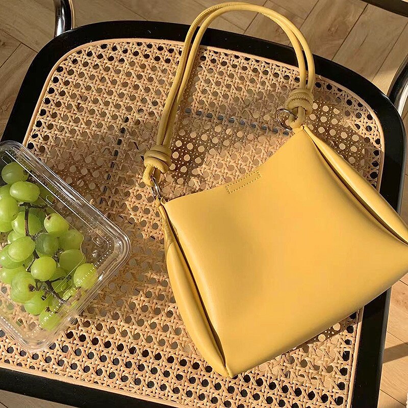 Cezira Luxe Pu Vegan Lederen Schoudertas Vrouwen Mode Zachte Onderarm Emmer Liner-Bag Hobo Vrouwelijke Grote Dagelijkse handtassen: YELLOW