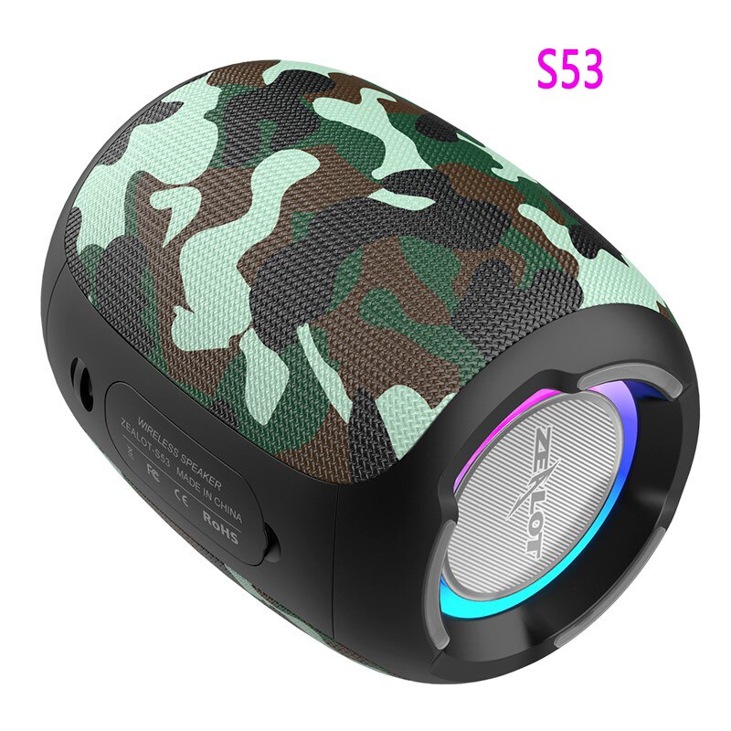 ZEALOT – haut-parleur Bluetooth S53 IPX6 étanche pour téléphone portable, carte TF FM 20w, Super Volume, caisson de basses sans fil: Camouflage