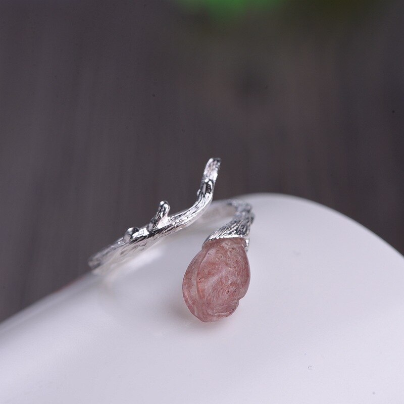 Autentico Anello in Argento 925 Anelli Fatti A Mano per Le Donne con Quarzo Rosa Naturale Elegante Gioielleria Raffinata Anelli Donna