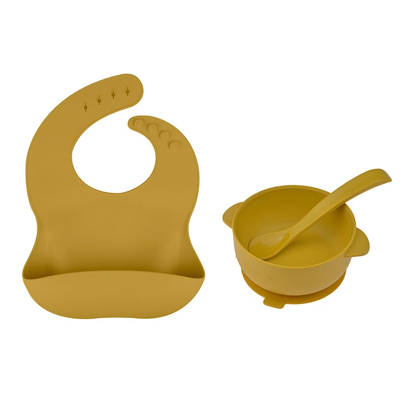 Conjunto de alimentação de silicone crianças utensílios de mesa tigela de sucção de silicone de grau alimentício com colher prato de bebê bpa livre babadores de silicone