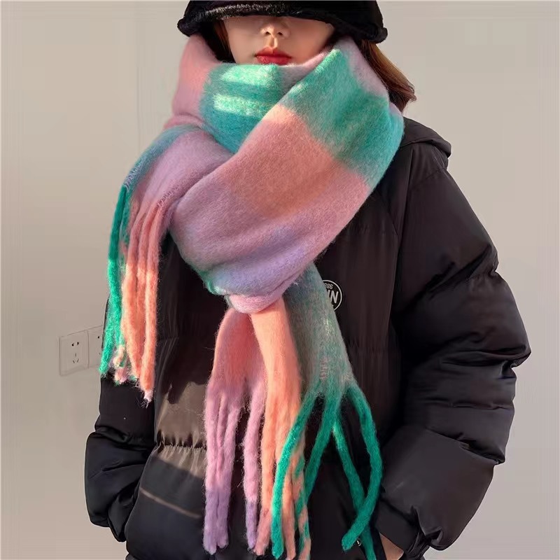 Winter dikke warme sjaal dames kasjmier sjaal en omslagdoeken pashmina halsdoek bufanda dames regenboog harige tessel echarpe